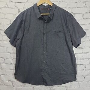Vtg Y2k Shirt Mens Grey Welt Woven Short Sleeve Button-Up Pocket Sz XXL Nwt